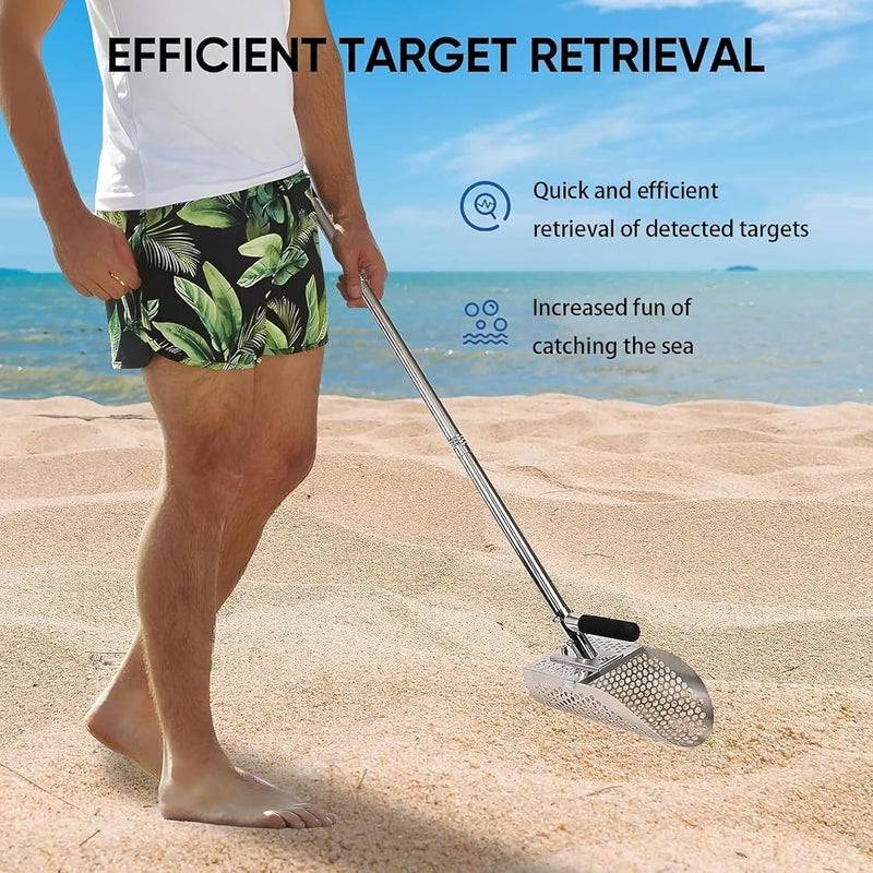 AVOFOREST Long Handle Sand Scoop, Heavy Duty Stainless Steel Metal Detecting Sand Scoop with Long Handle, Sand Scoop Handheld with Long Steel Handle Pole Design, Ideal for Underwater Treasure Hunting - Image 4